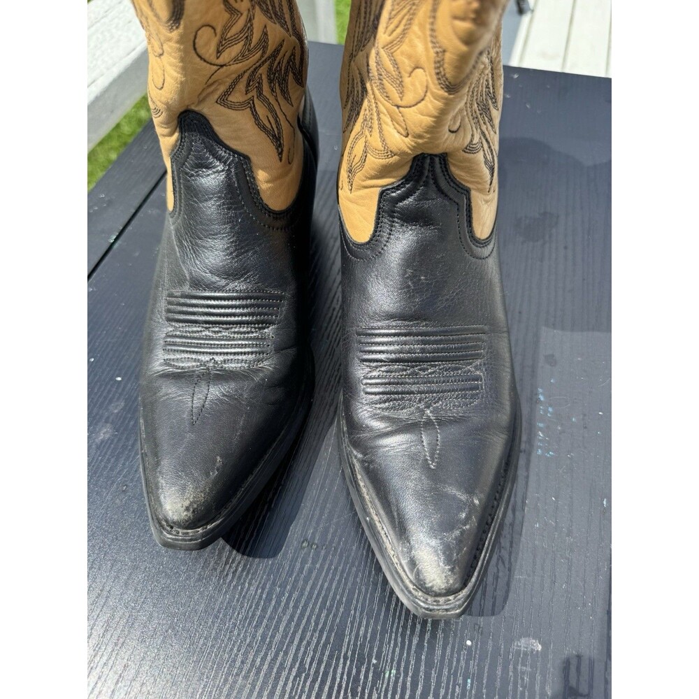 Ariat Boots Womens 7 Black Tan Leather Cowboy Western Pointed Toe Style 15781 - Picture 6 of 13